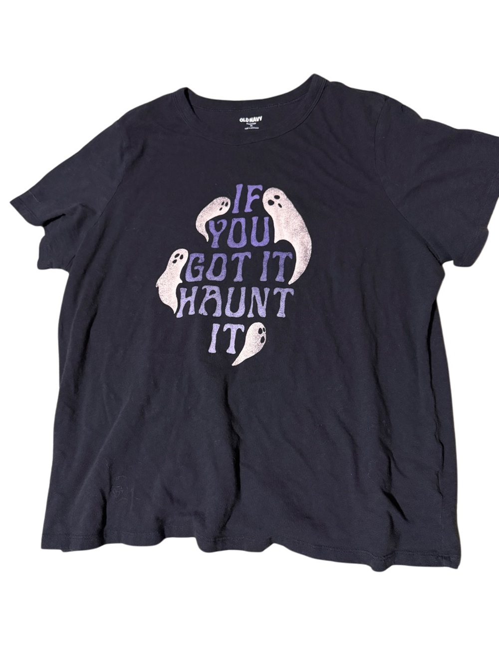 Old Navy Black Tee with Purple Ghost Graphic